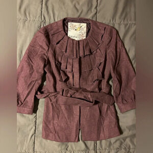 Tabitha Anthropologie foliage finder wool jacket coat ruffle size 0